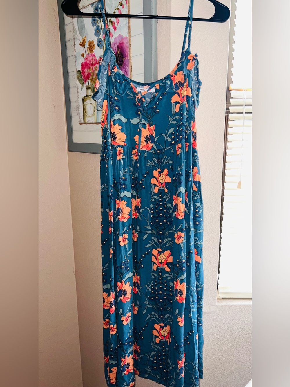 O'Neill Teal Floral Midi Dress with Coral Blooms